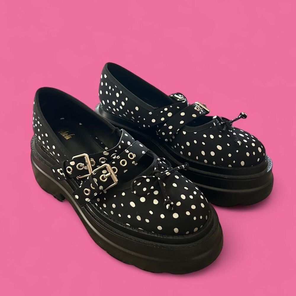 Black Polka Dot Studded Chunky Platform Mary Jane Shoes Punk Goth